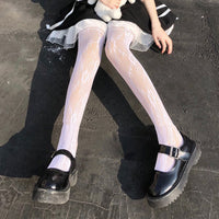 Lolita Cute Anime Black Love Print Tights Gothic Women Sexy Punk Lolita Dark Fishnet Mesh Goth Pantyhose Costumes Body Stockings