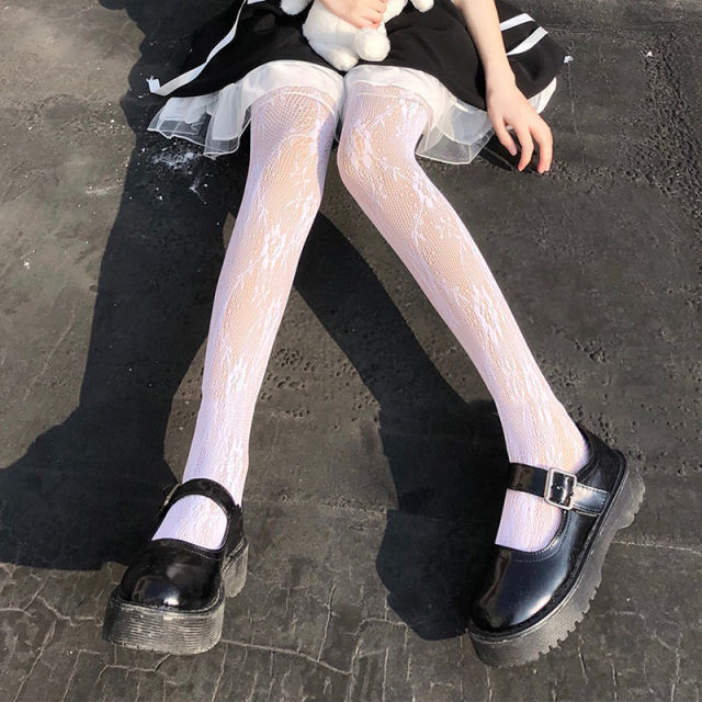 ロリータかわいいアニメ黒愛プリントタイツゴシック女性のセクシーなパンクロリータダーク網タイツメッシュゴスパンスト衣装ボディストッキング