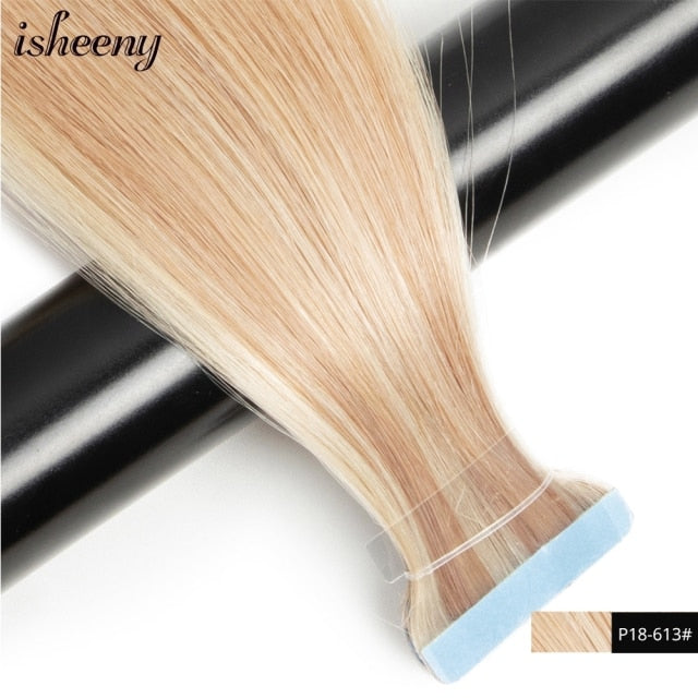 Blonde Human Hair Tape In Extensions European Natural Hair Extensions Skin Weft