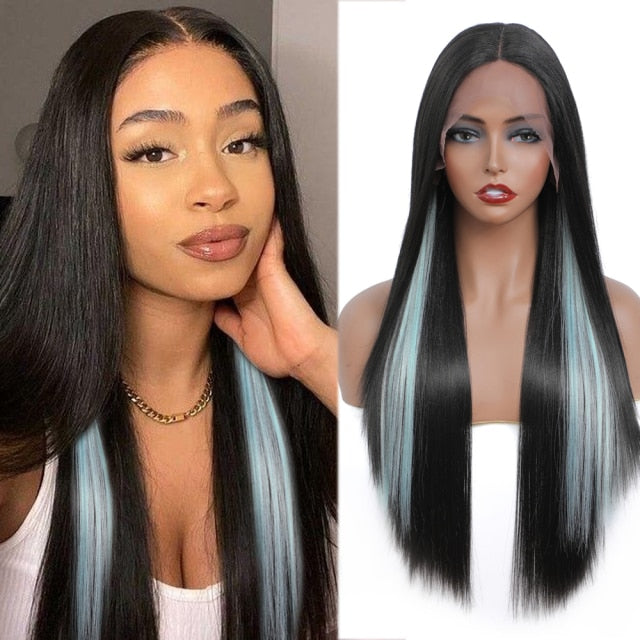 Yaki Straight Hair Synthetic Lace Front Wig For Black Women Light Brown Color Long
