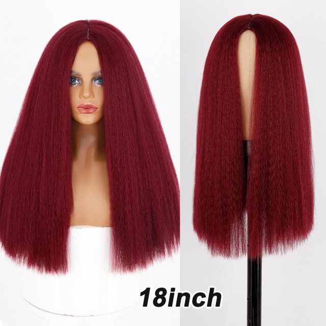 Synthetic wig Afro Bob Wig Yaki Straight High Temperature Fiber Hair Yaki Straight Curly Hair Medium Long Holiday Hair Wome