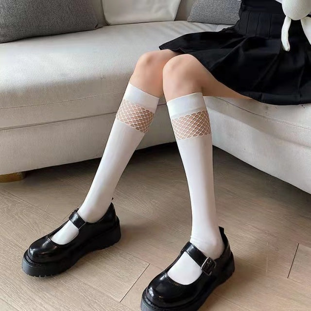 新しいセクシーなメディアブラックホワイトストライプロングソックス女性 Velet 膝腿高ストッキング女の子アニメロリータコスプレ衣装