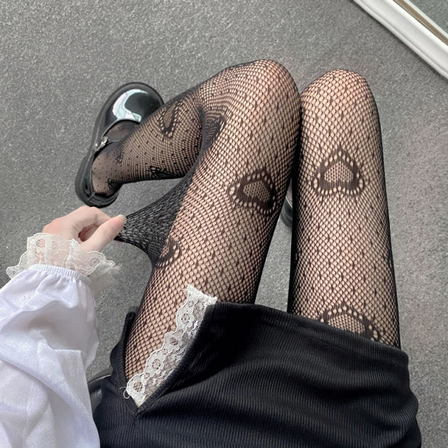 Classic Lolita Hollowed Out Lace Mesh Stockings Bottomed Pantyhose Japanese Lolita Retro Floral Rattan White Stocking Hot Tights